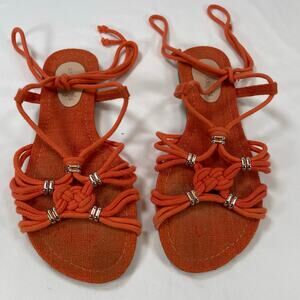 Sonho dos Pes Lace Up Rope Gladiator Sandals Orange Red Women's 7 Flat Brazil